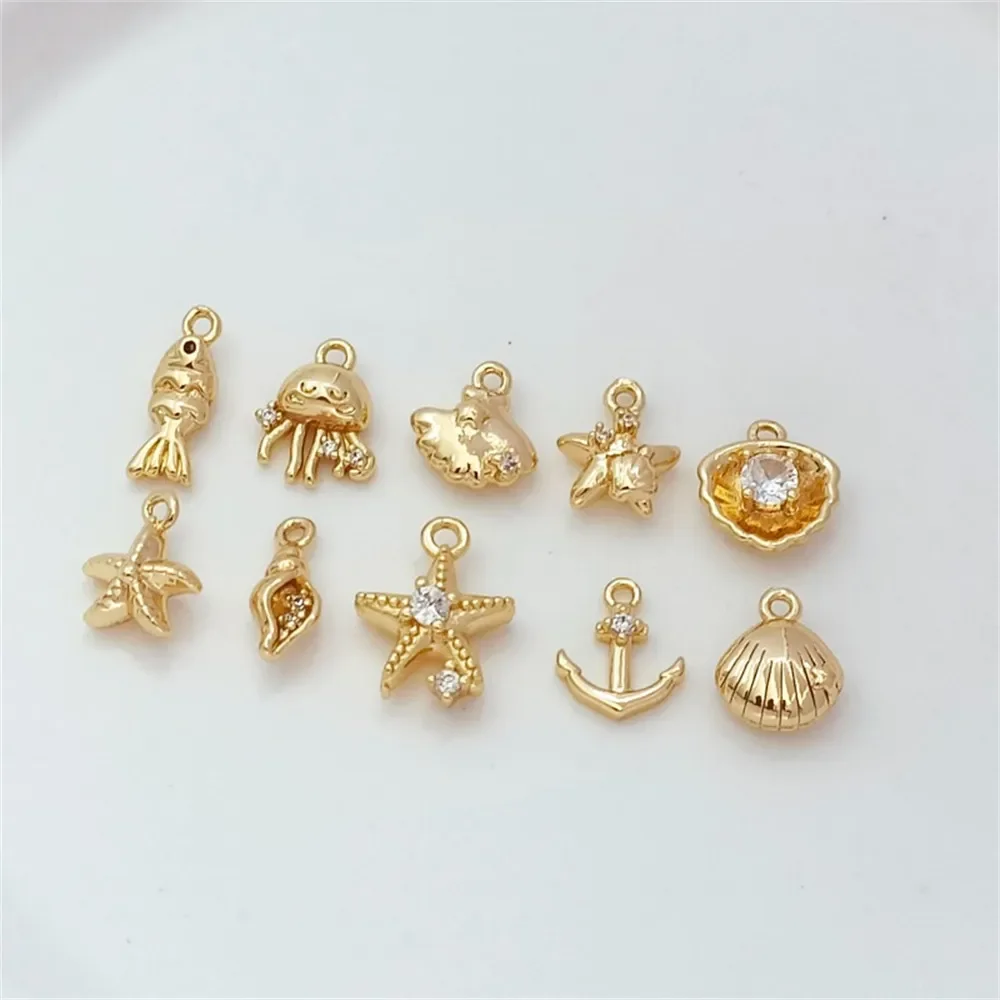 

14K Gold-plated Conch, Shell, Starfish, Scallop, Jellyfish, Ocean Series Pendant, DIY Handcrafted Bracelet