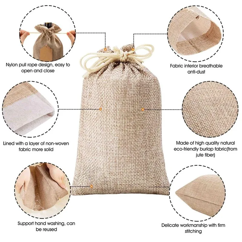 30Pcs Wedding Small Jute Bags with Paper Tags Christmas New Year Party Gift Thank You Drawstring Pouches Jewelry Package Sacks