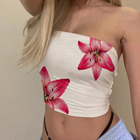 Women's Floral Print Tube Tops Summer Strapless Bandeau Tops Slim Fit Shirts Streetwear