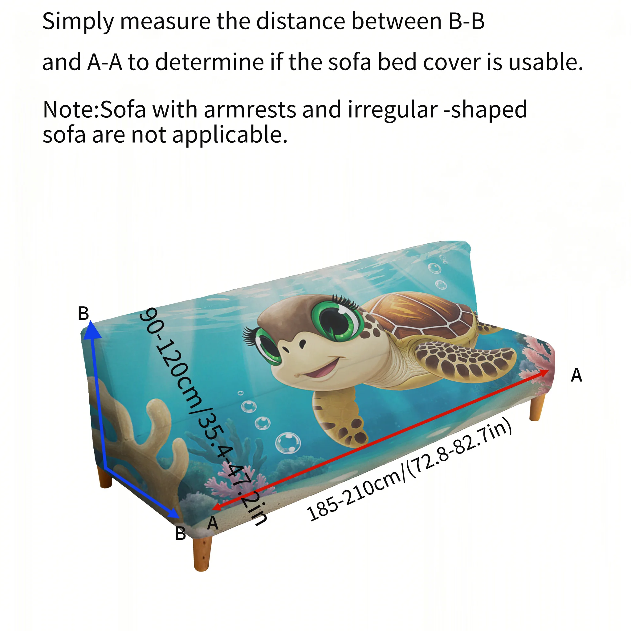Living room bedroom universal elastic sofa bed cover, submarine cartoon turtle print, dustproof machine washable sofa bed cover