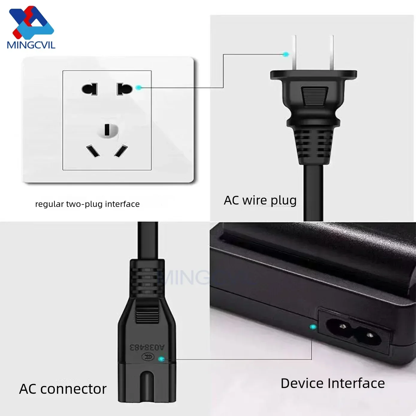 2 Pin Prong US EU LED Light Supply Adapter AC Power Cord American European Figure Laptop Power Cable For PS4 1.5M