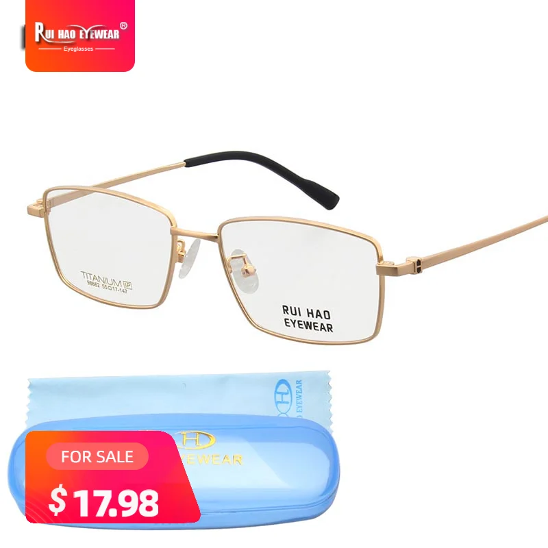 Rectangle Eyeglasses Frames Men Rui Hao Eyewear Titanium Glasses Retro Spectacles Frame 4 Color Classic Design 98662