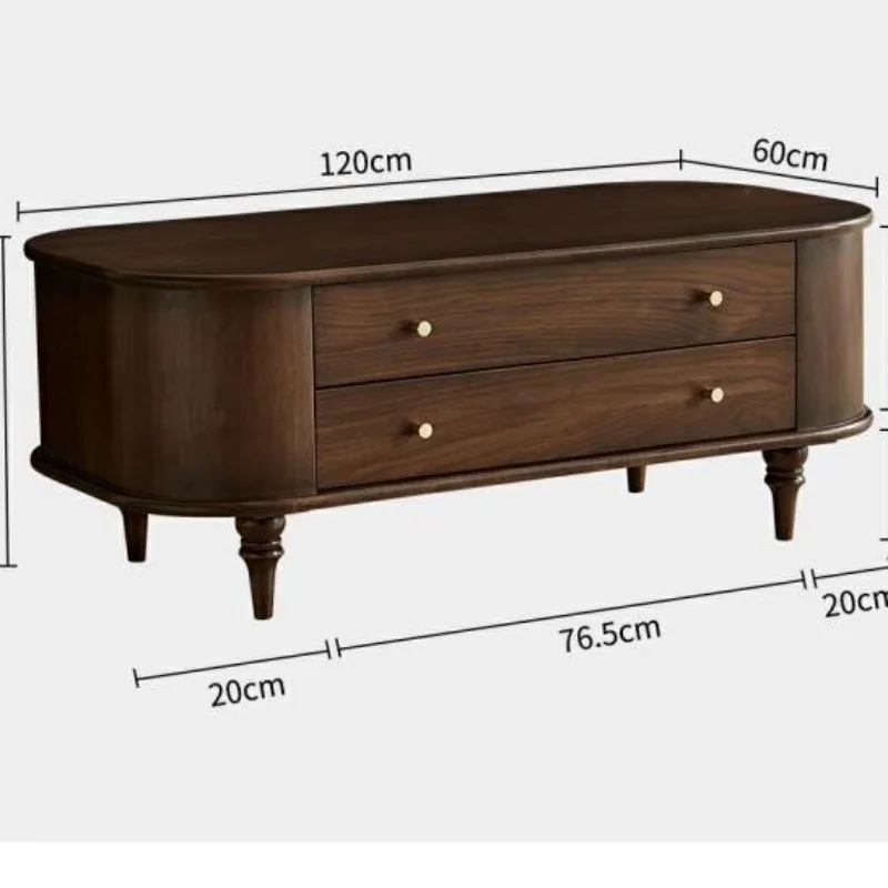 All solid wood coffee table American light luxury oval small apartment simple living room drawer storage tea table TV cabinet