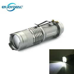 Mini lampe torche LED 2000 lumens, n'aime réglable, mise au point, lumière de camping, argent/noir, piles AA/14500