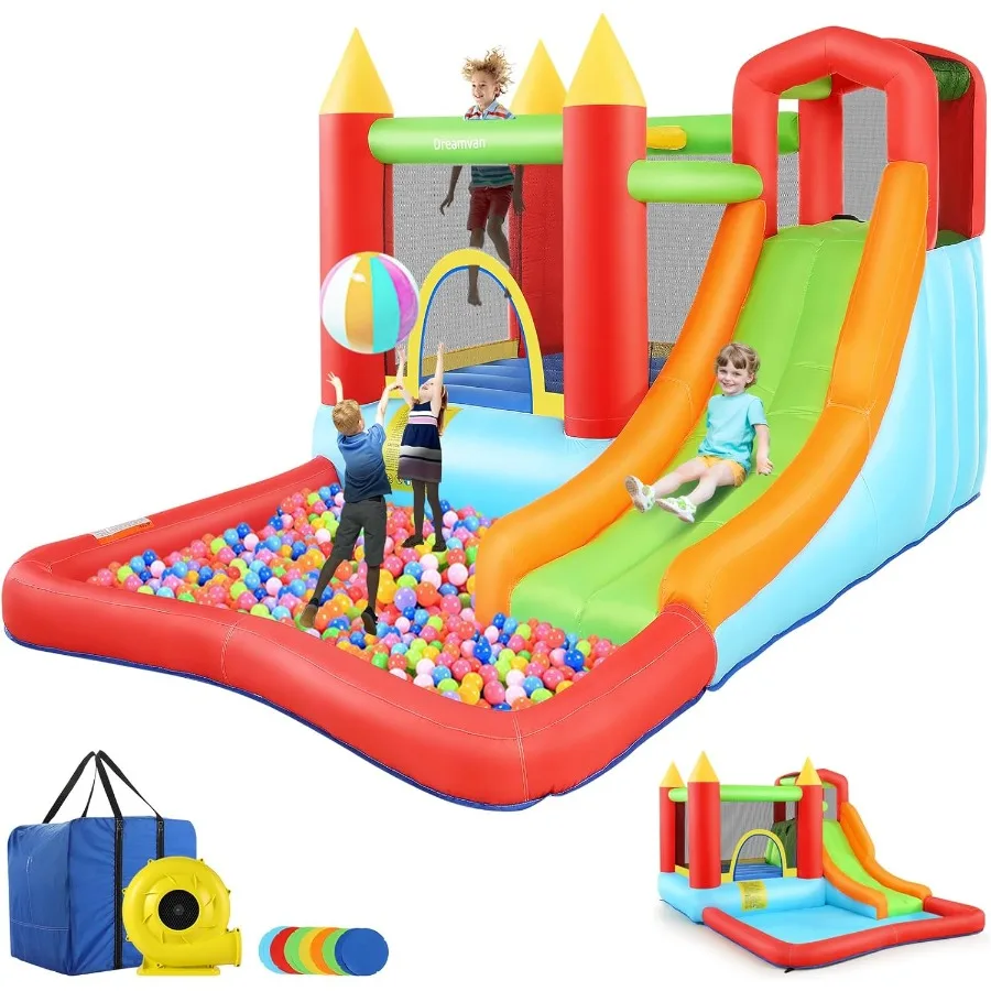 

Bounce House for 3-12 Inflatable Bounce Castle with Blower Blow Up Jumping Bouncer with Slide Climbing Wall Trampoline Ball Pit