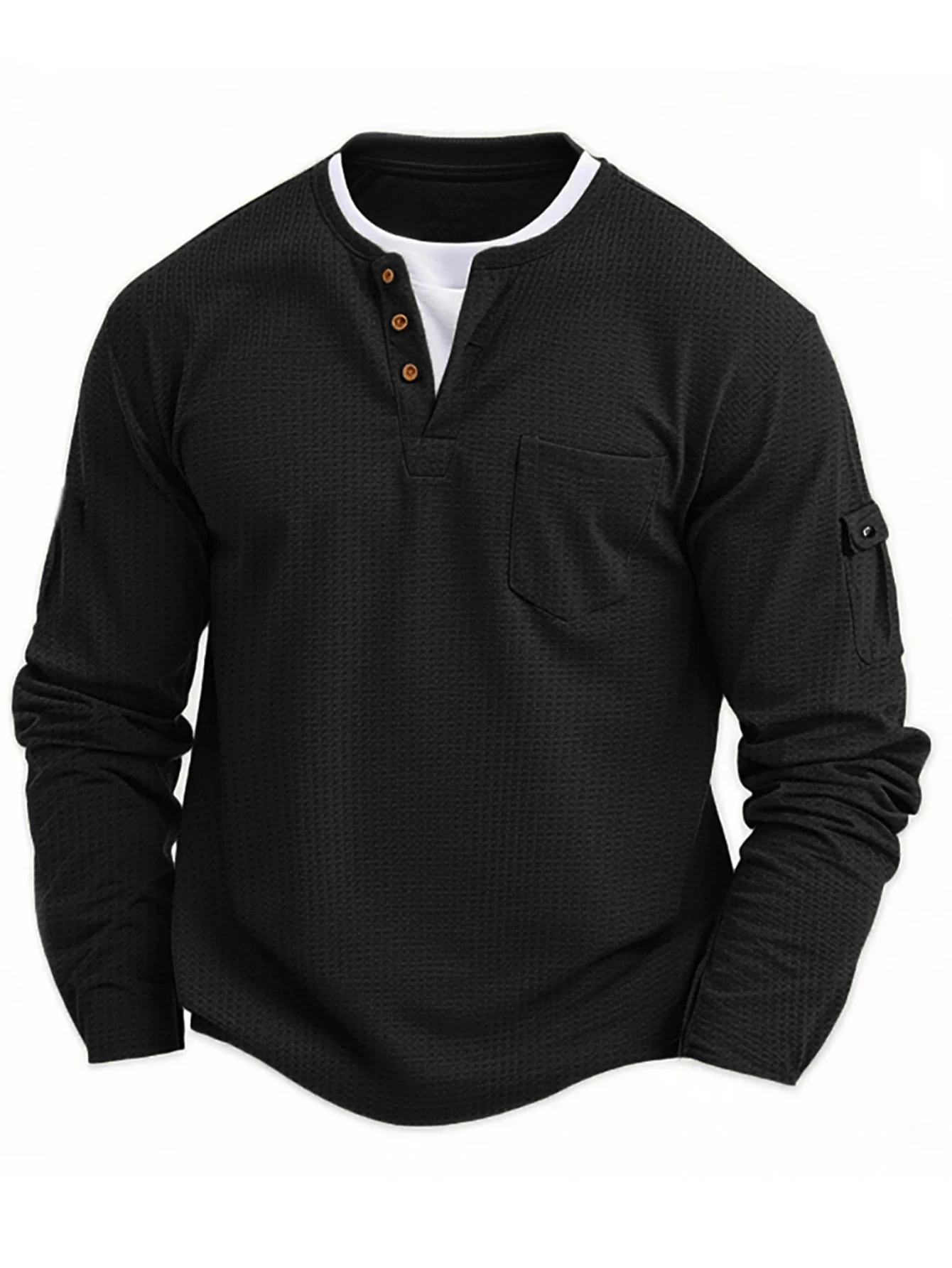 

GELITAYIN New Spring Autumn Men's Casual Sports Button Neck Crew Neck Long Sleeve Polo T-shirt Comfortable Henley Top Male Basic