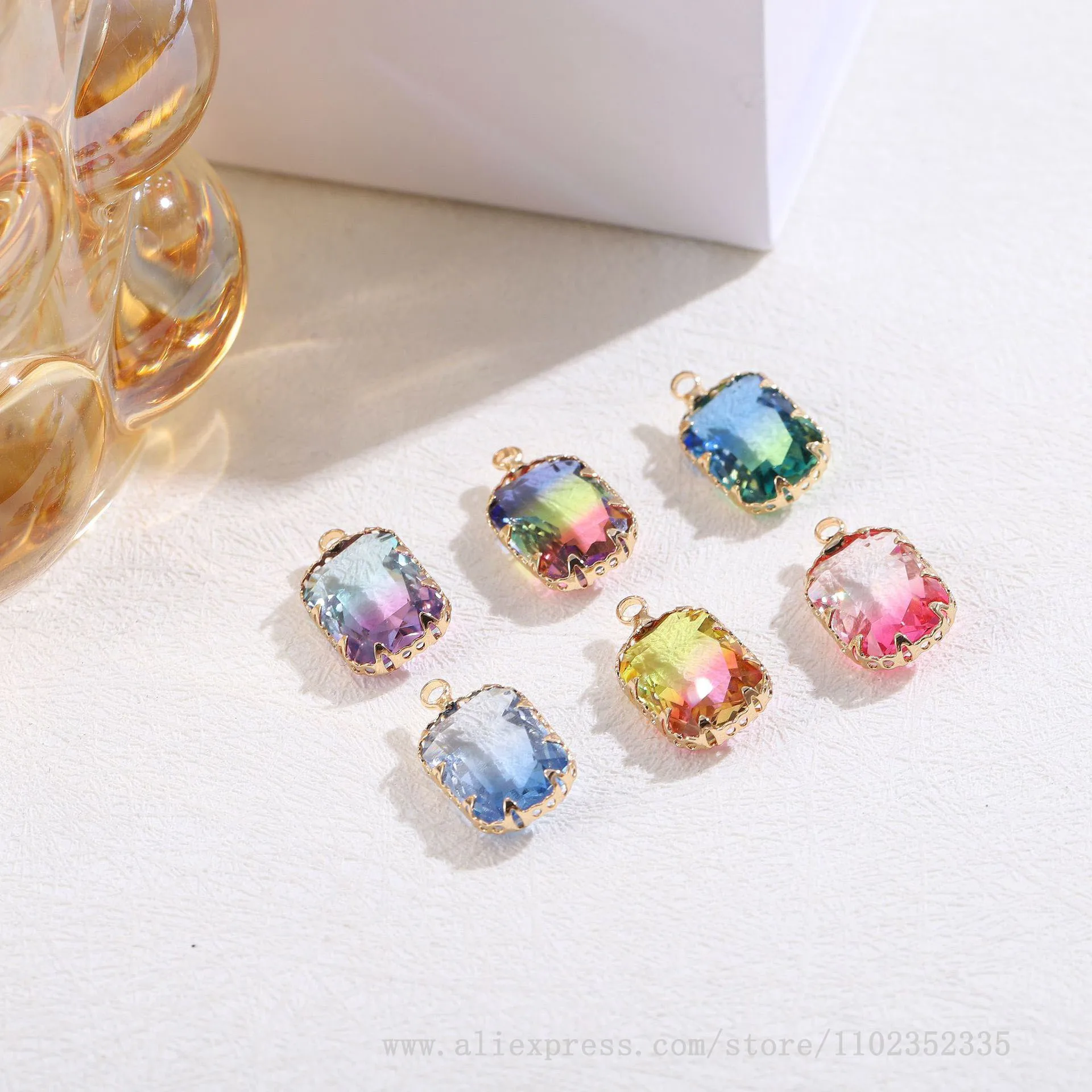 10pcs/ Bag  DIY jewelry accessories gradient color imitation tourmaline geometric rectangular earrings necklace pendant