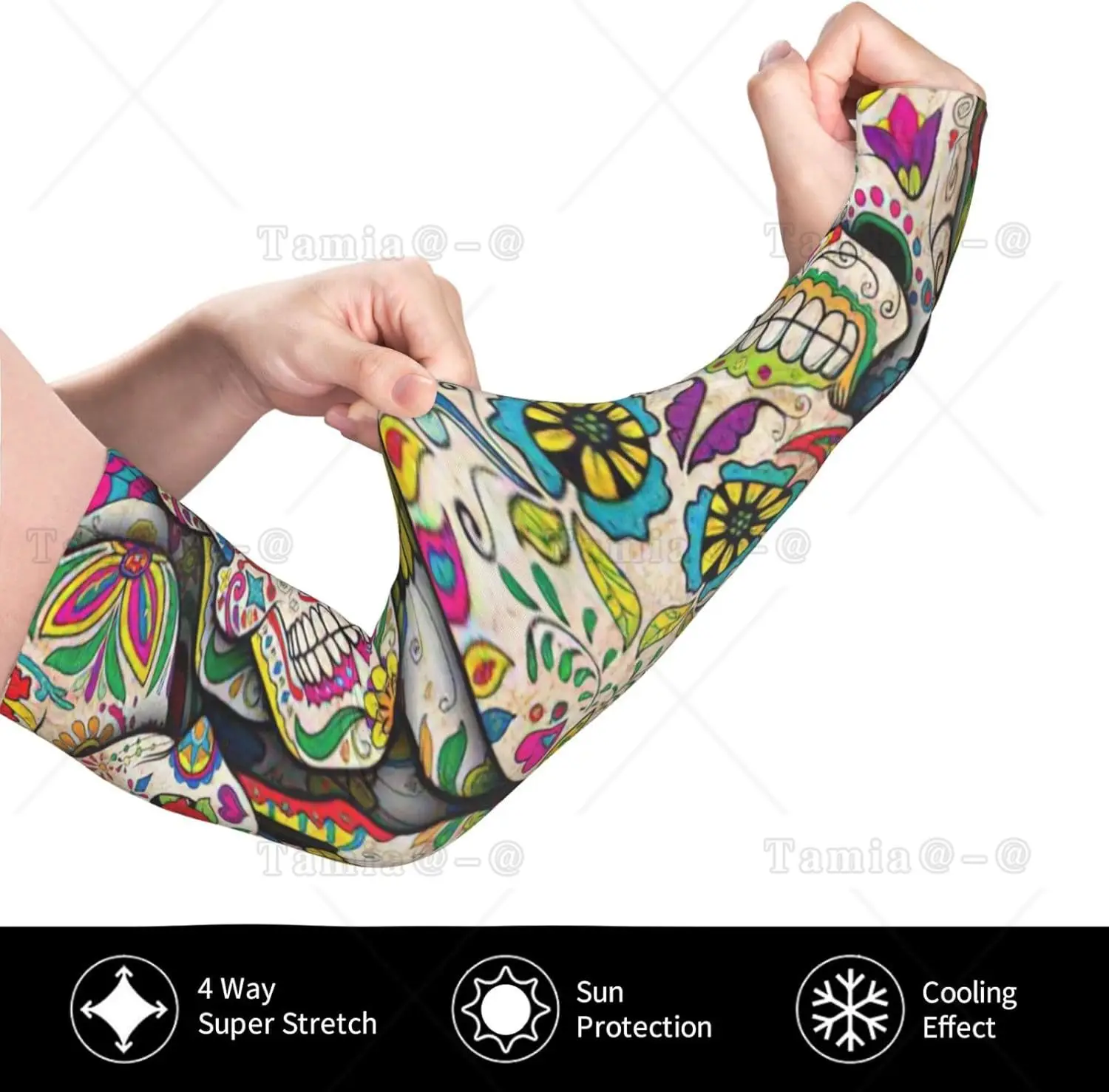 Skull Print Sun Protection Arm Sleeves for Women Men Cooling Sports Sleeves for Golf Running  Cycling Hiking