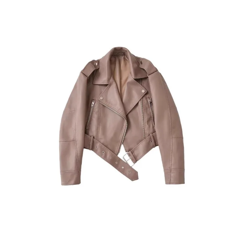 Spring New in Coats Jackets Women Faux PU Leather Jacket High Street Motorcycle Coat Casual Lady Lapel Zipper Short White Jacket