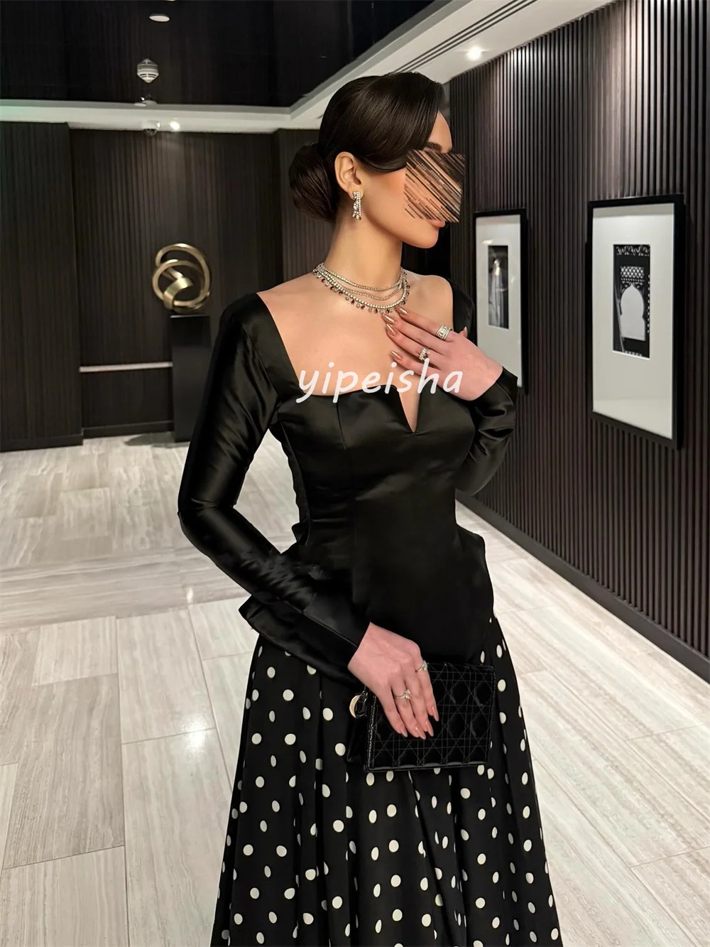 Customized Matching Modern Style Pleat A-line Square Neck Long Dresses Bespoke Occasion Dresses Elegant Sizes Available Classic