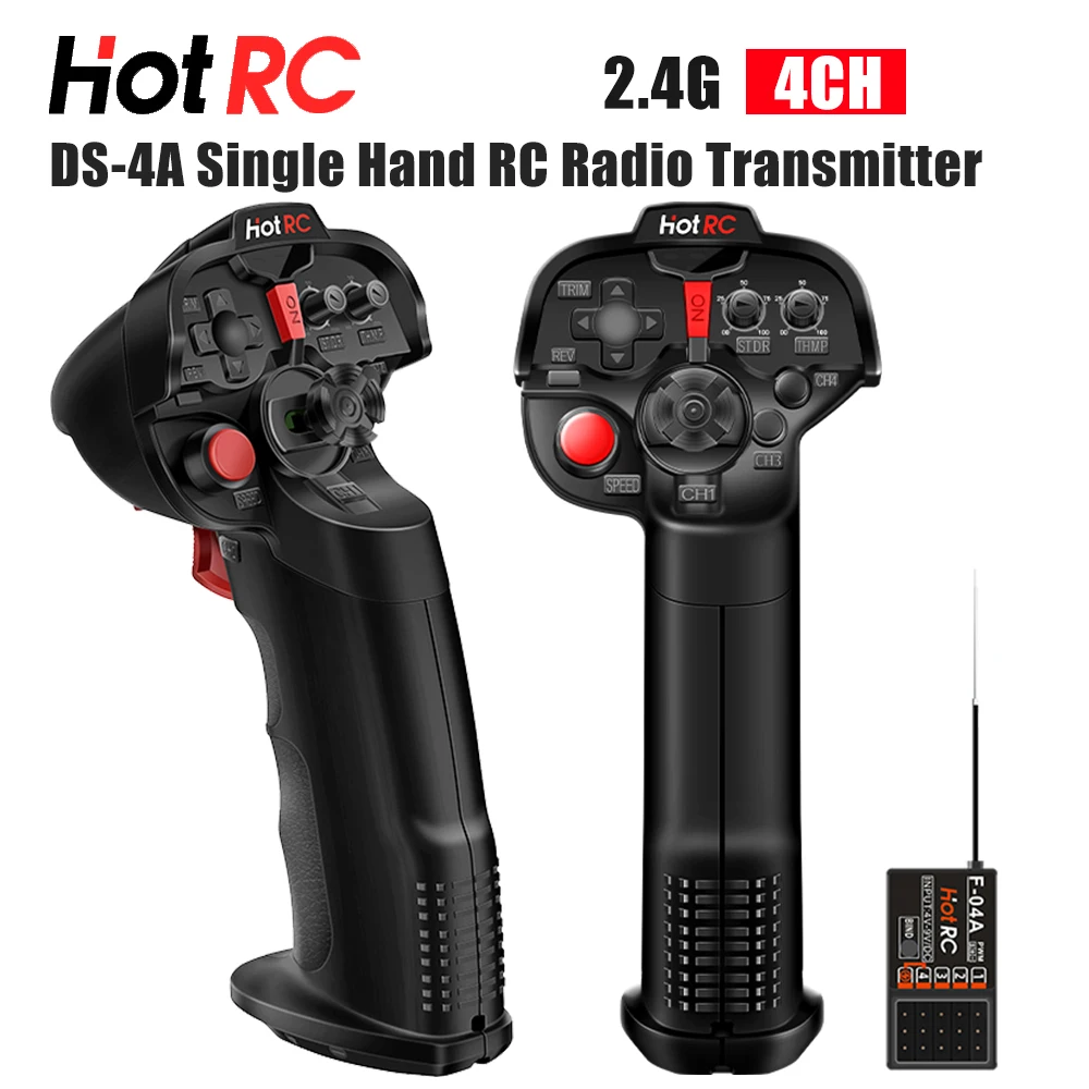 

HotRC DS-4A Single Hand RC Radio Transmitter 2.4GHZ 4CH With F-04A 4CH Double Signal Receiver For RC Car Boat Robot Airplane Toy