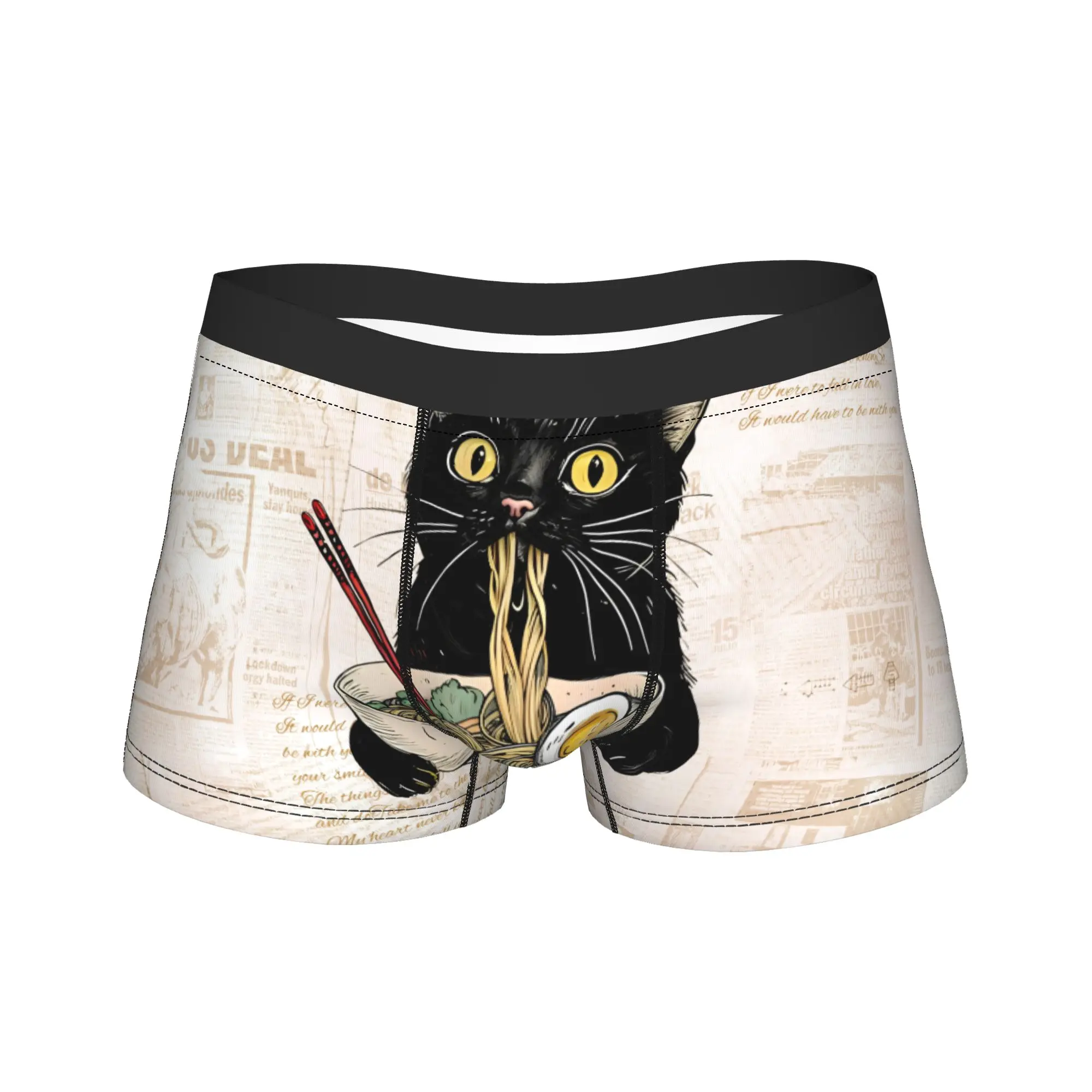 

Забавные боксеры с милой лапшой, рамэн, черный кот, шорты, трусы, мужское нижнее белье, дышащие трусы для мужчин, большие размеры