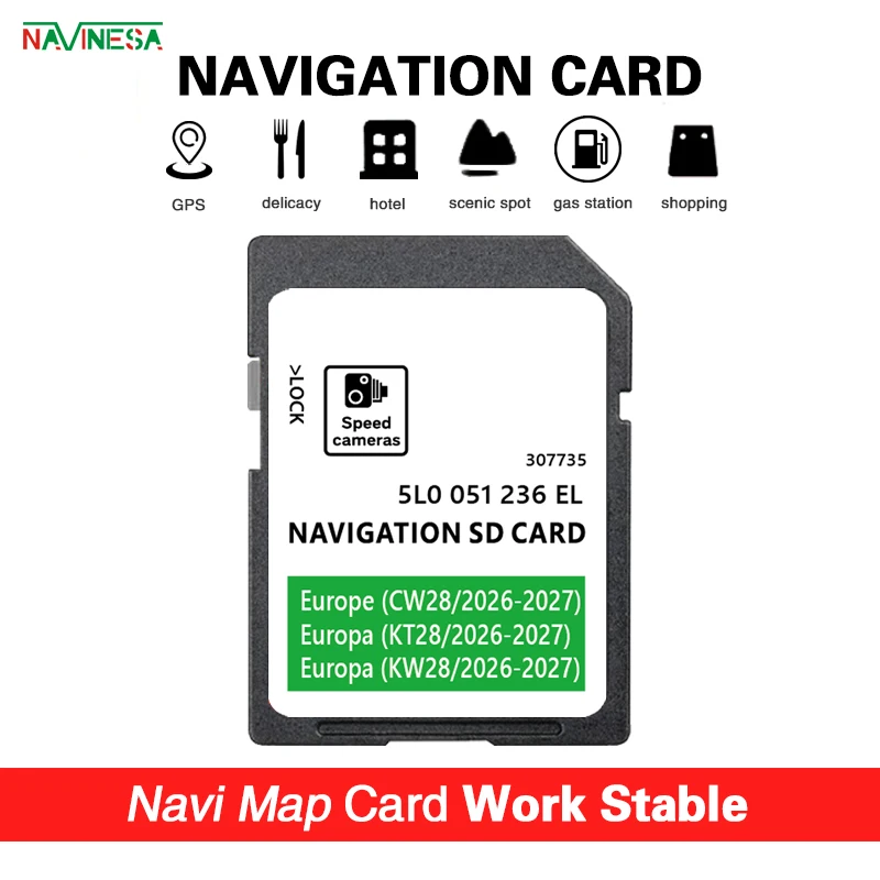 

Обновление карт SD-карты для навигации Skoda Octavia Superb Fabia Rapid Amundsen MIB2 Gen2 SAT NAV, Европа, Великобритания, 2026-2027, 5L0051236EL
