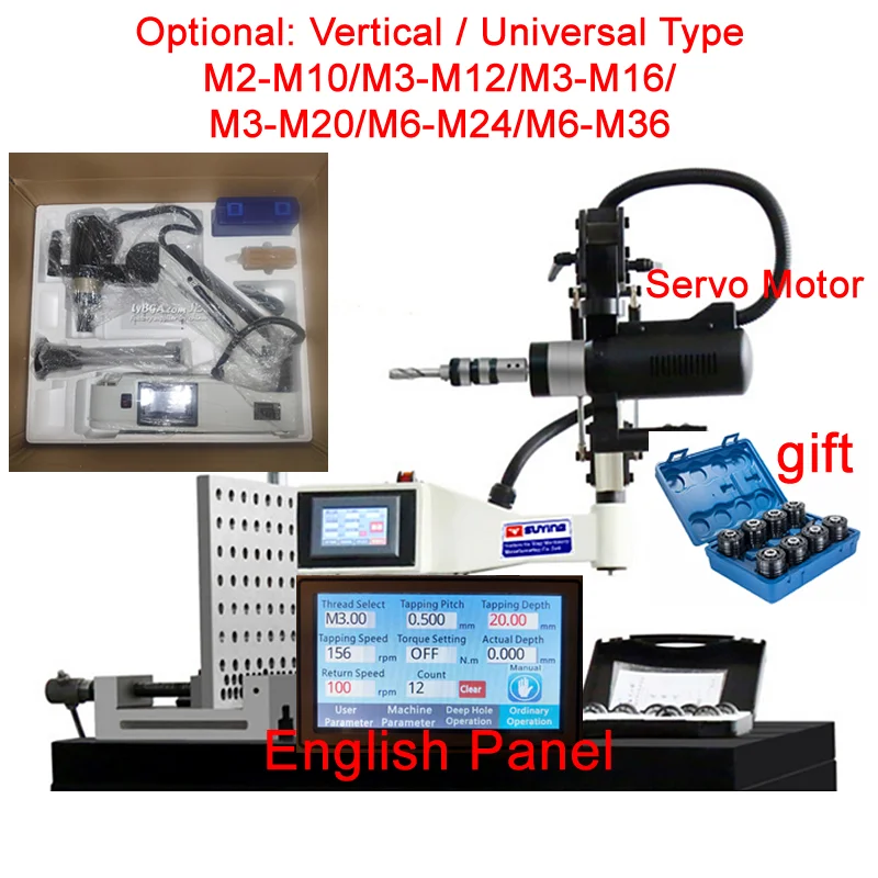 Electric Servo Motor Tapping Machine Tapper Drilling Threading Machine With Chucks Easy Arm Power Tool M2-M36 Optional