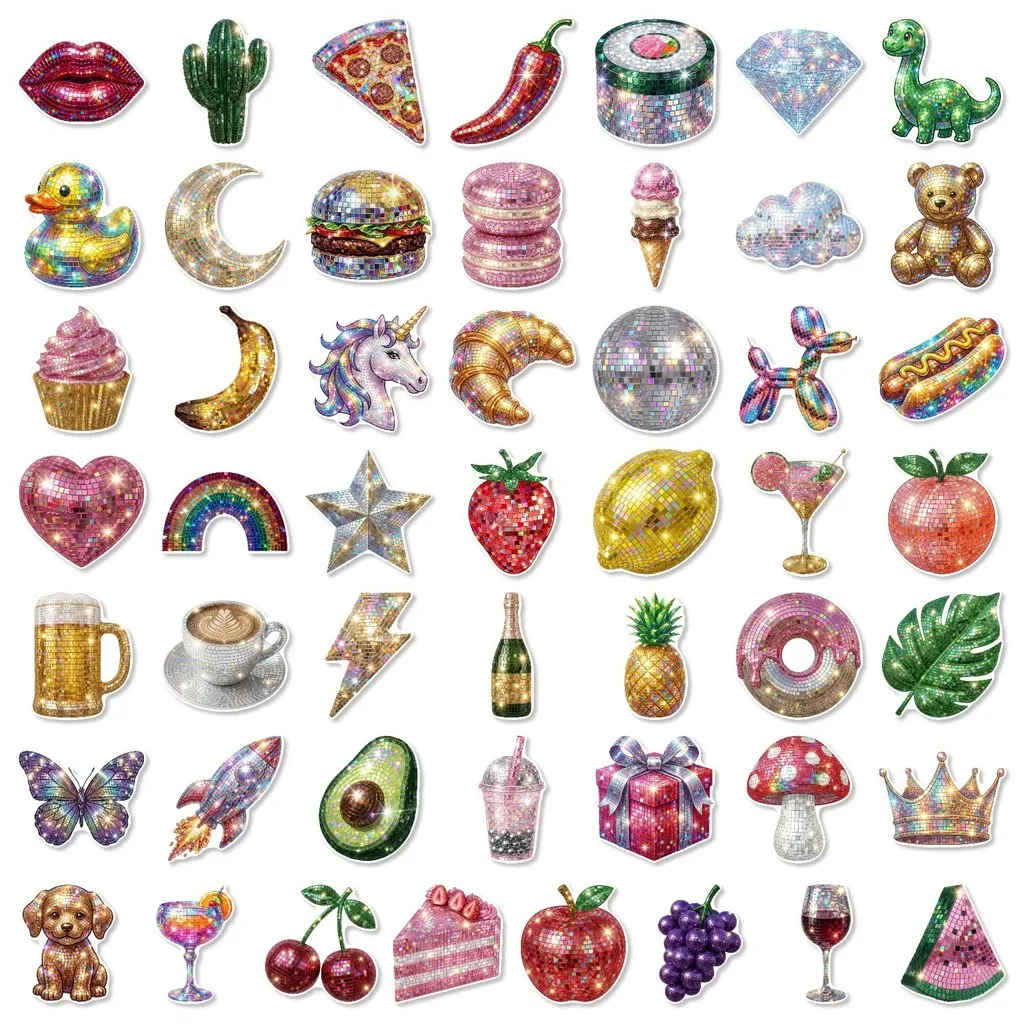 50Pcs European Glitter Disco Style Stickers Shiny Sequins Decals For Scrapbook Luggage Water Bottle DIY Giajar Sticker Store - view 3
