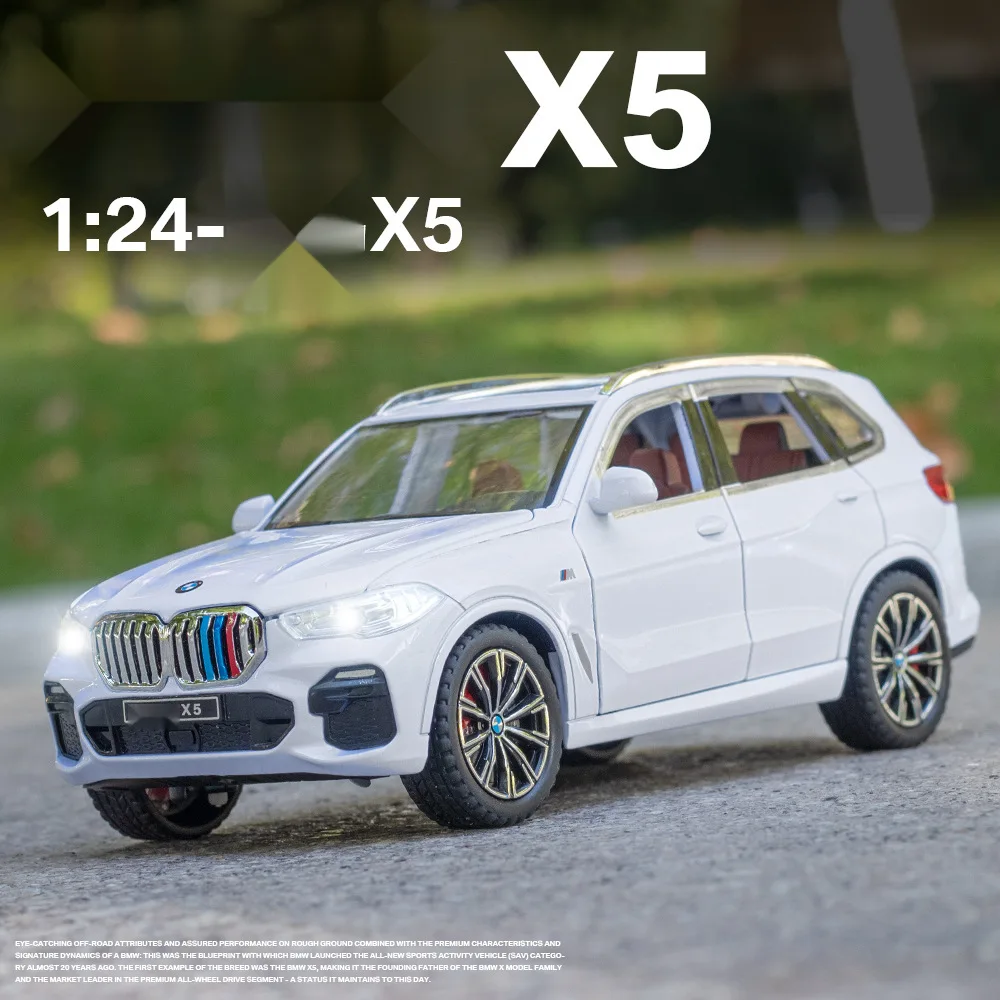 

1:24 Scale X5 Toy Car Models Alloy Diecast Miniature Models Sound Light Doors Opened Pull Back Ornament Vehicles Child Gifts