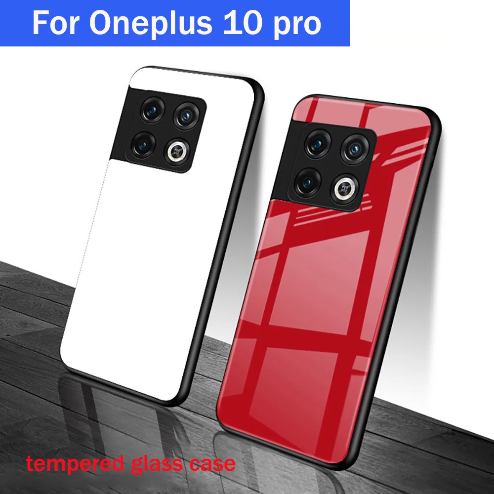 white color Tempered Glass Back Case For Oneplus 10 pro Protective Cases or Oneplus10 pro  case shell cover skin