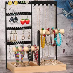 Wooden Base Jewelry Organizer Stand Holder Earring Holder Necklace Rack Holder Necklace Holder for Jewelry Shop Photography