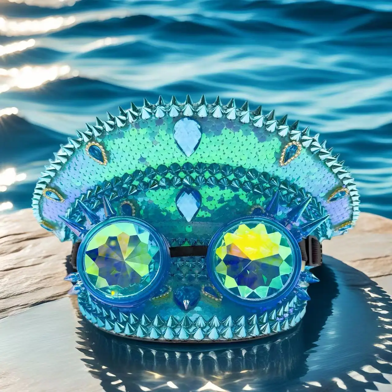 Steampunk Festival Captain Hat Rhinestone Goggles Unisex Adult Sequin Anime Accessories Music Festival Cosplay Cap