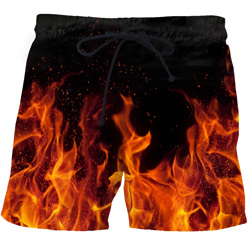 Blue Flame Swimming Shorts Scenery 3d Printed Surfing Board Shorts Kids Beach Shorts Men\'s Swim Trunks Swim Briefs Boy Trunks