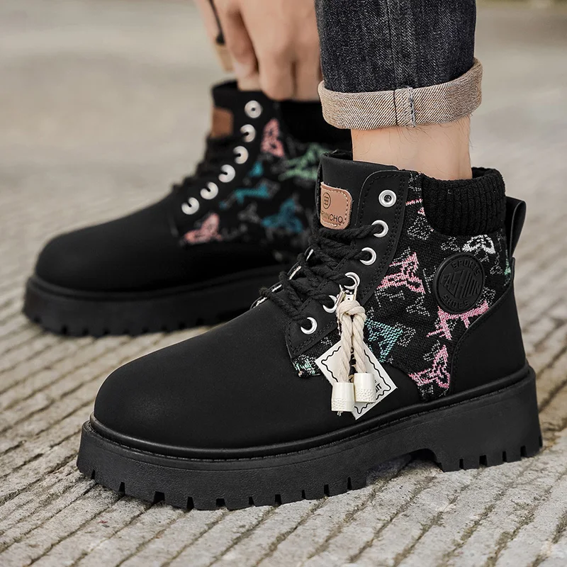 Męskie buty całoroczne klasyczne z szeroką cholewką, codzienne, z miękką podeszwą, antypoślizgowe, oddychające, wysokie, outdoorowe, wygodne buty robocze męskie.