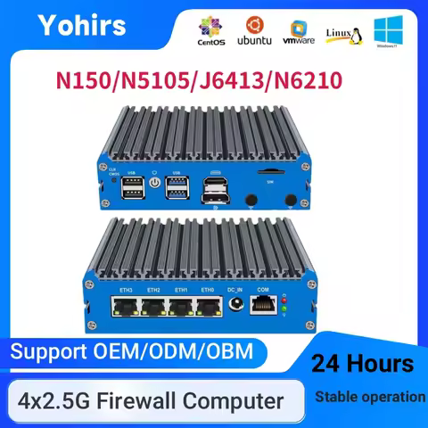 Yohirs Intel N150 Mini PC N100 J6413 4xi226-V 2.5G Solid Fanless Firewall mini PC N6415 Soft Router Proxmox pfSense OPNsense