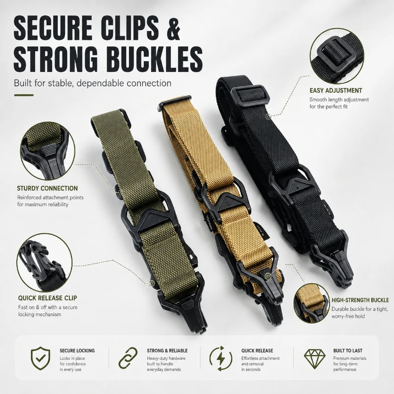 Adjustable Safety Hanging Lanyard Heavy Duty Nylon Single Dual Point Quick Detach Multipurpose Outdoor Belt