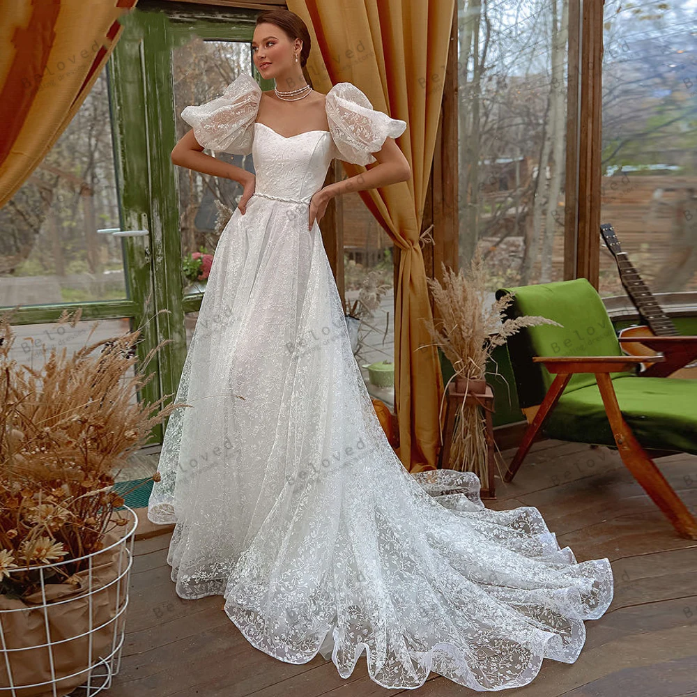 

Vintage Wedding Dresses A-Line Tulle Tiered Bridal Gowns Lace Appliques Short Puff Sleeves Sweetheart Vestidos De Novia 2024