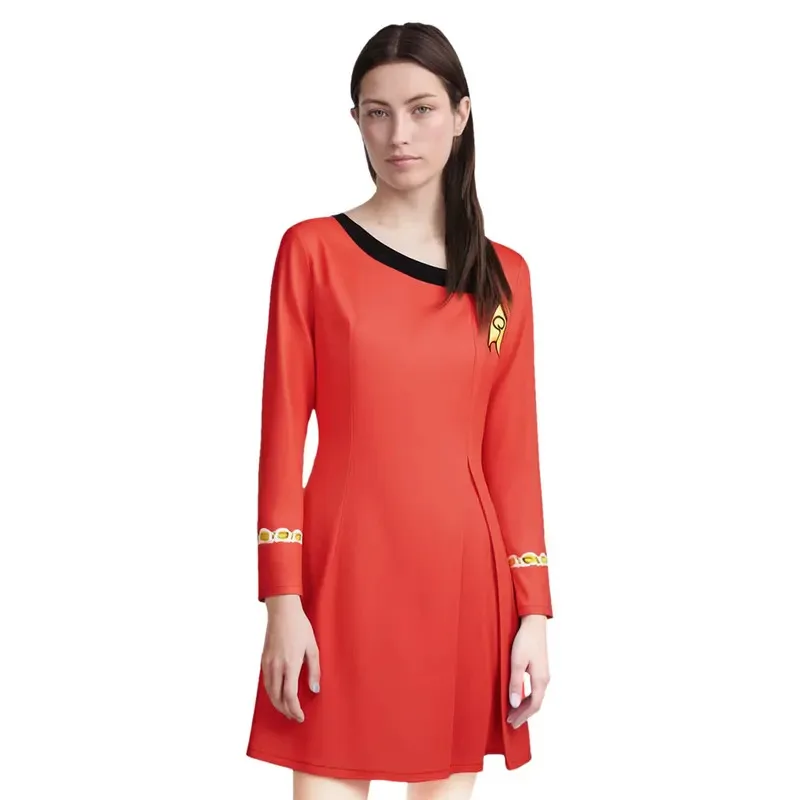 DY20Adult Star Trek فستان تنكري TOS أنثى طاقم الخيال العلمي زي أزرق وأحمر للمؤتمرات والحفلات25 #1