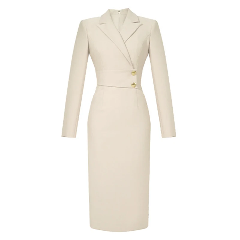adrianna papell beaded blouson long dress Camel Long puffy sleeve with drappes midi pencil skirt dress- Livet L / Camel