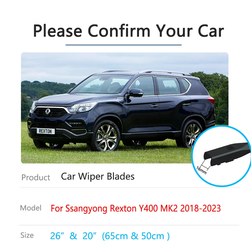 2x For Ssangyong Rexton Y400 MK2 2018~2023 Car Front Brushes Window Windshield Windscreen Wiper Blades Boneless Frameless Rubber