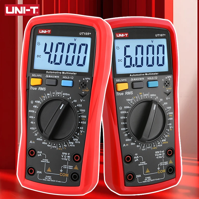 

UNI-T Automotive Multimeter with Tachometer Engine Speed RPM VFC Tester Professional Digital Car Multi Meter UT105+ UT107+