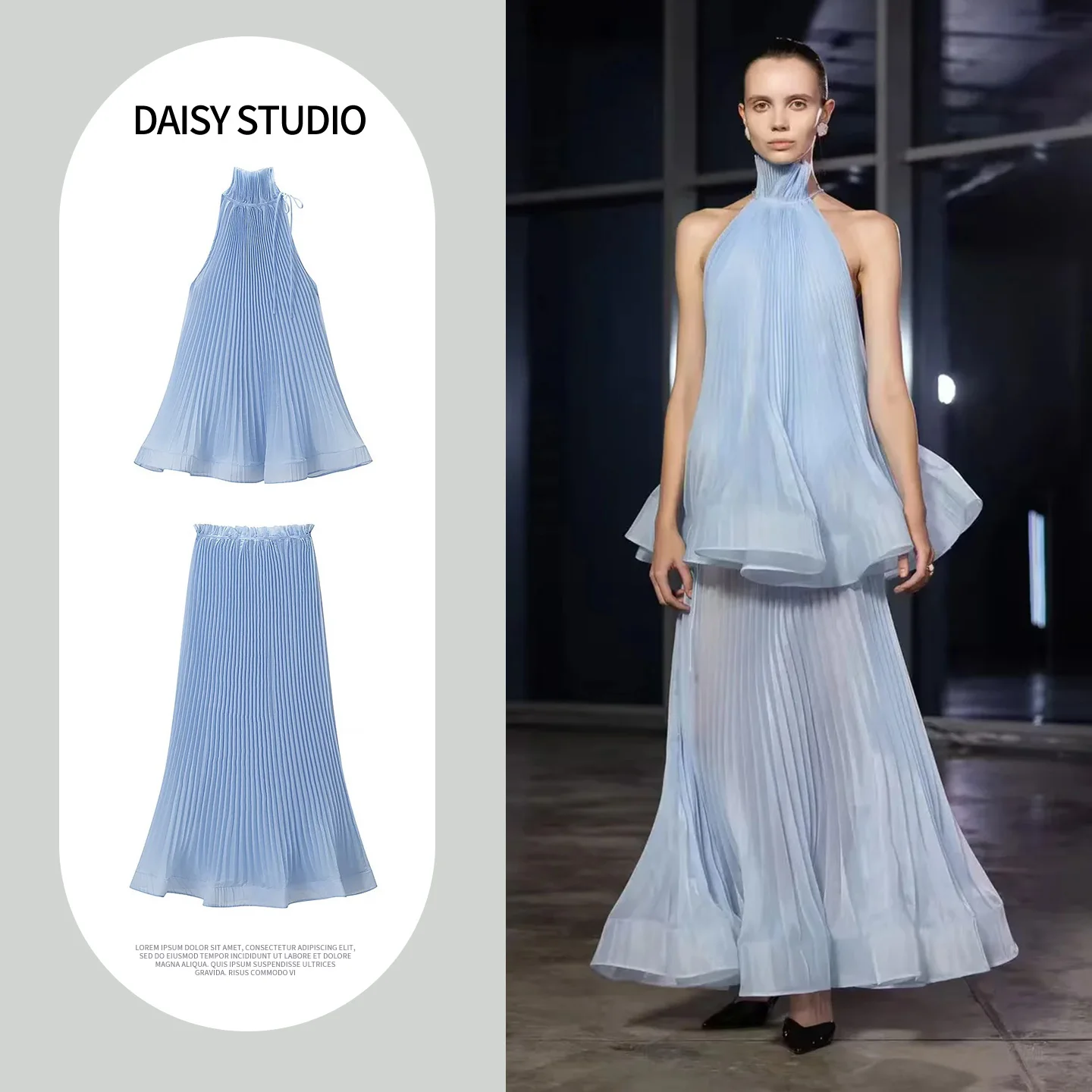

Summer New Arrival Women's Long Zipper Style Sleeveless Collar Halter Neck Full Skirt Fashionable Elegant High Waist Color