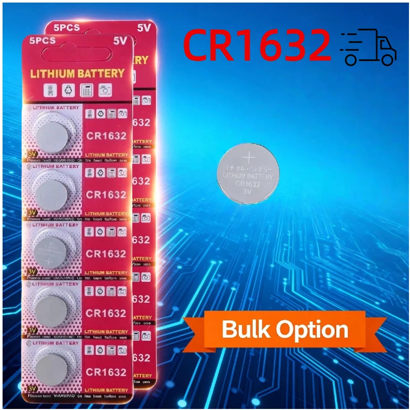

5Pcs E28E CR1632 3V Lithium Button Coin Battery Bulk Option for Toy Clock Remote Control Calculators