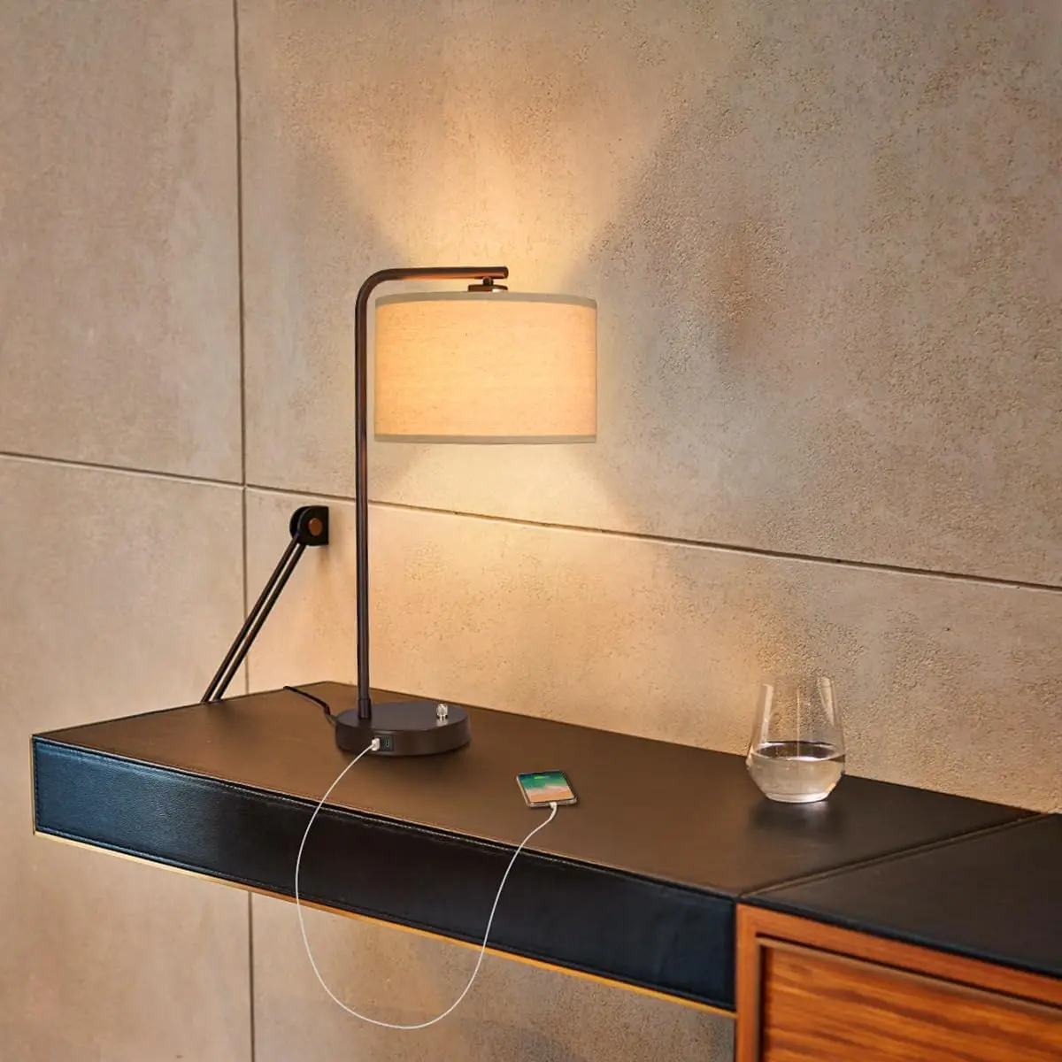 Luminária de Mesa USB Moderna com Luz Regulável, Lâmpada LED de 9W Incluída para Quarto e Escritório