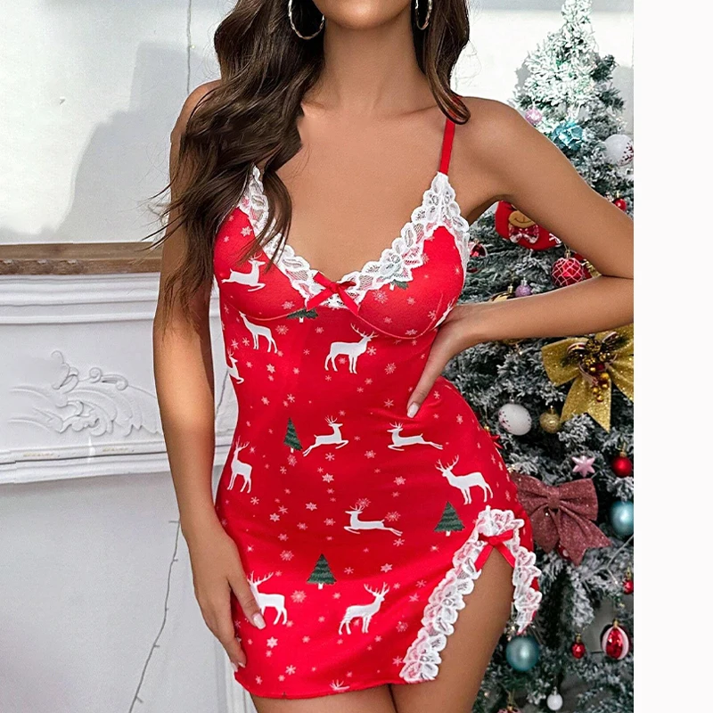 Sexy Lingerie European And American Sexy Split Christmas Elk Print Cos Clothing Home