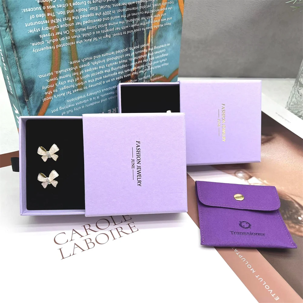 Purple Jewelry Cardboard Jewelry Packaging Box and Pouch Slide Drawer Paper jewelry Box for Earring Bracelet Necklace Ring