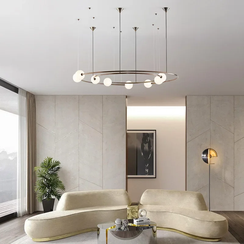 SANDYHA Modern Creative Minimalist Dining Room Chandeliers Luxury Round Ring Lighting LED Bedroom Living Suspension Luminaire