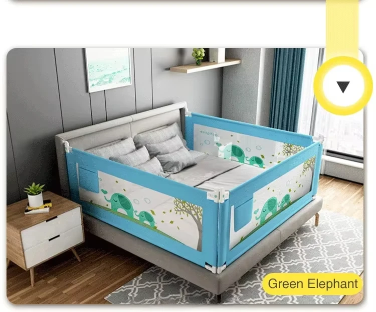 Babyveiligheidsbed Beschermrail Verstelbaar Leuk ontwerp Eenvoudige installatie en bediening voor peuters Groen Beige