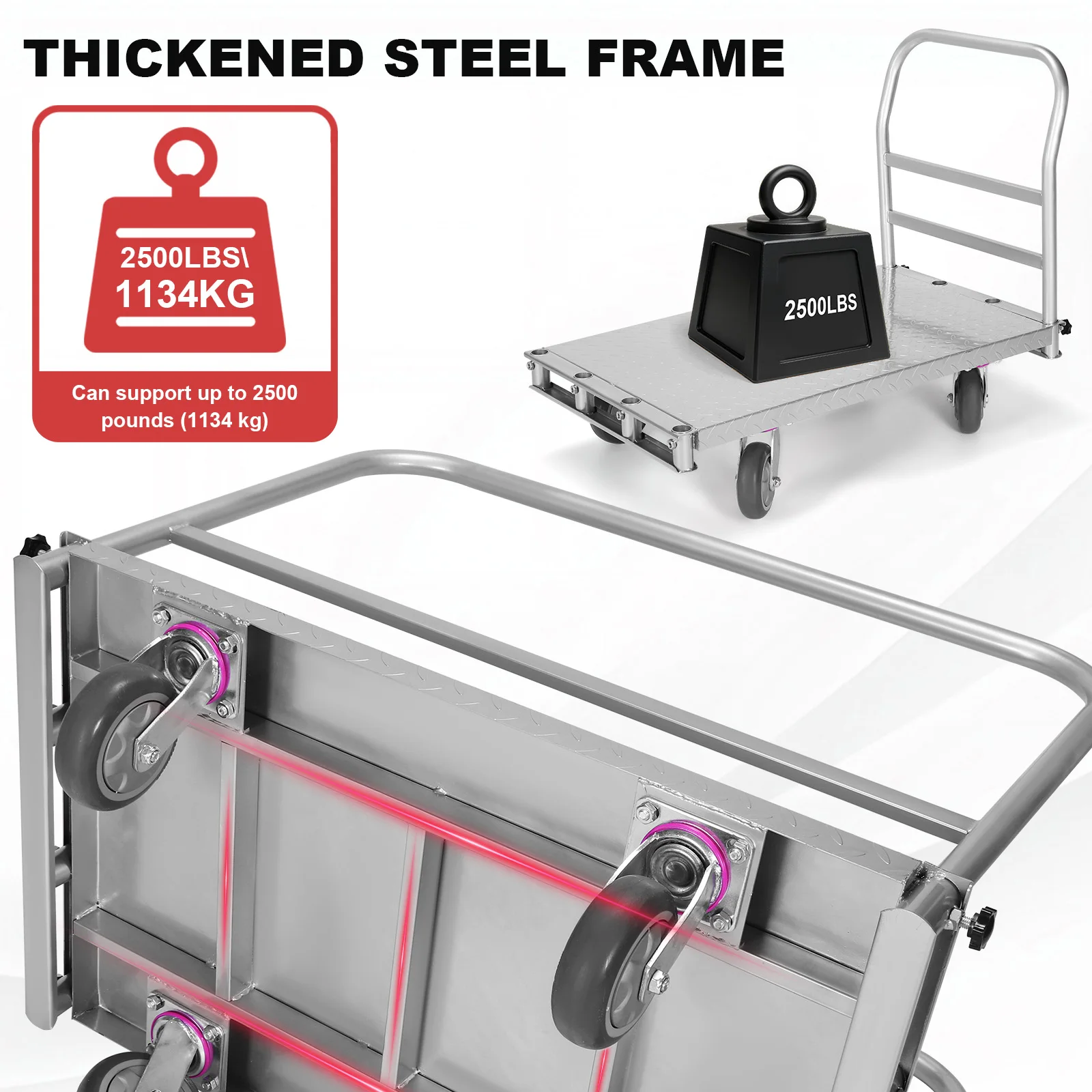 

Стальная тележка для гипсокартона с 4 поворотными колесами, грузоподъемность 2500 фунтов, стальная платформа 36x24 дюйма с 3 боковыми поручнями