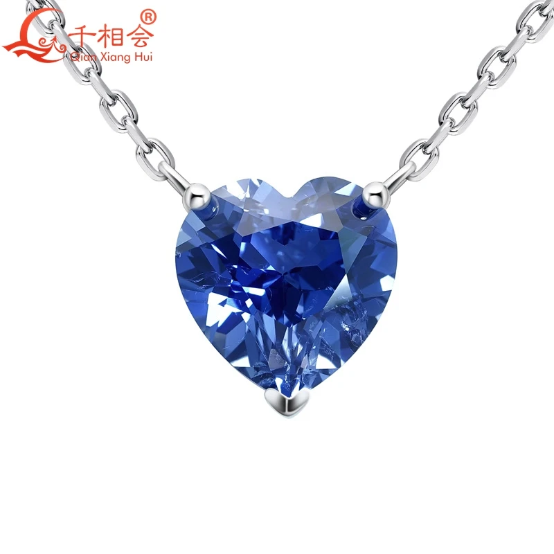 925 silver heart shape 10*10mm Royal blue Cornflower Blue color lab grwon created ruby with inclusions  Jewelry Pendant Necklace