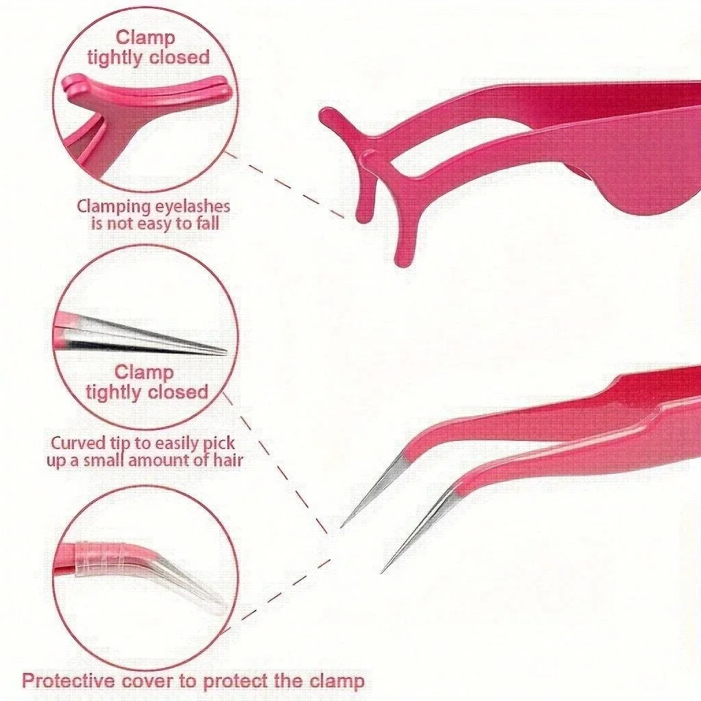 3-teiliges Set Wimpernpinzetten mit Gebogener Spitze, Wimpernzange, Wimpernbürste, Werkzeugset für Künstliche Wimpernverlängerung mit Box – Detail 4