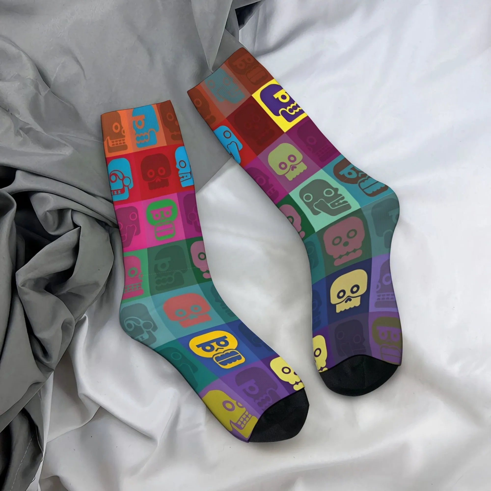 Harajuku Retro Pop Art Colorful Skull Puzzle Print Men's Socks Novel Street Trend Personalized Style Casual Socks Party Gift