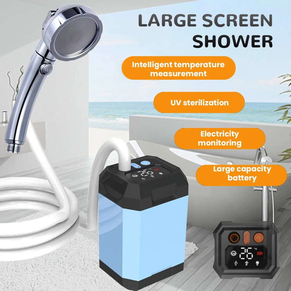 

Outdoor Camping Shower IPX7 Waterproof with Digital Display Portable Electric Shower Pump for Hiking Travel Beach Pet Watering