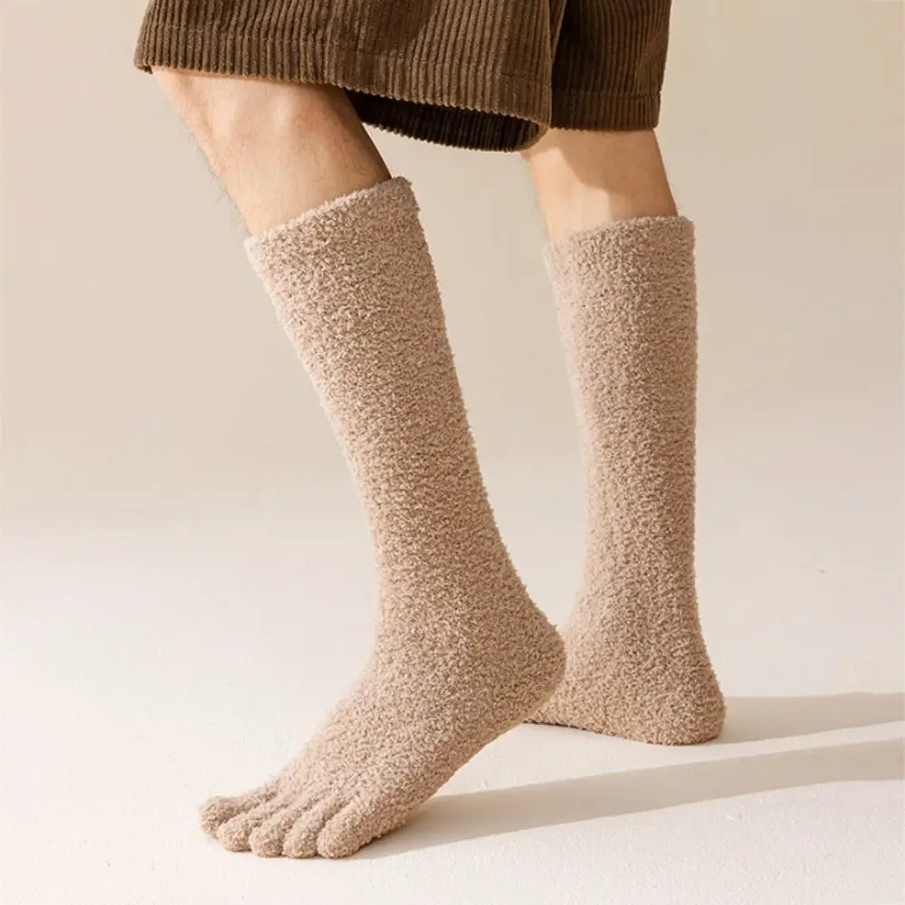 

Simple Coral Fleece Five Finger Stockings Solid Color Winter Split Toe Stockings Thicken Warm JK Floor Plush Long Socks Autumn