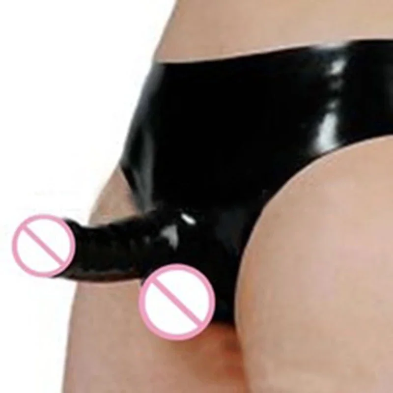 Sexy Latex Briefs Fetish with Sheath Penis Condom Transparent and Black Underwear Short Pants for Men