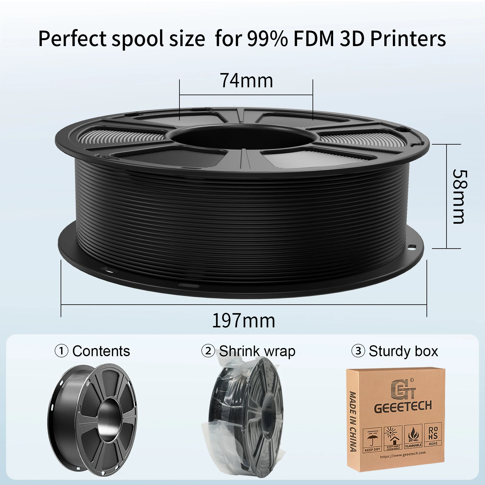 Filament Geeetech 2Kg Standard PLA 1.75mm, materiał plastikowy do drukarek 3D, precyzja 0.03mm, pasuje do większości drukarek FDM. — zdjęcie produktu 2
