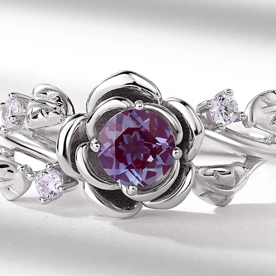 ALLNOEL 0.5ct Alexandrite 100% 925 Silver Rings For Women Color Changing Gemstone Flower Romance Wedding Gifts  June Birthstone