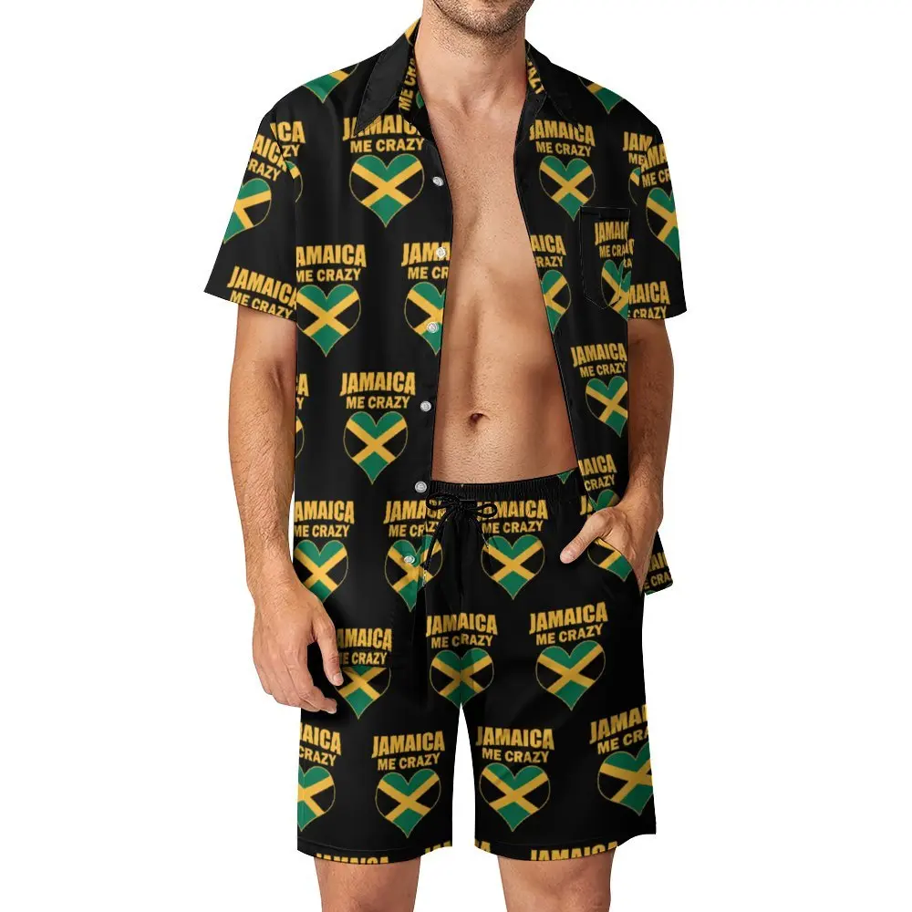 

2 Pieces Suit Jamaican Me Crazy Jamaica Quote Print High Quality Men's Beach Suit Graphic Running Eur Size