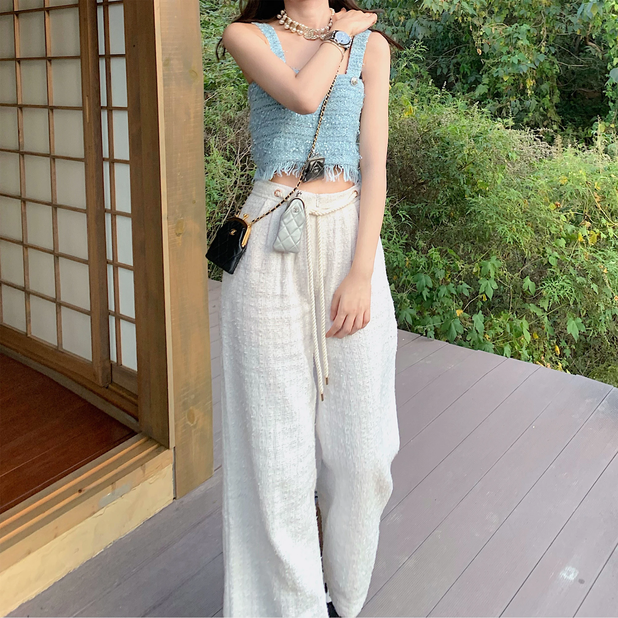 

Брюки Amor Casual из шерсти, широкие, белые, с завязками, универсальные, с высокой талией, длинные, для повседневной носки, с деталями на завязках